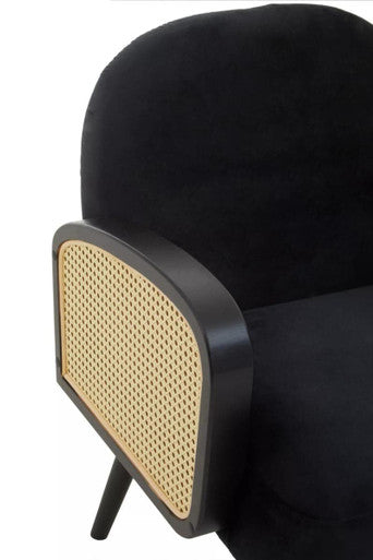 Orsina Hala Black Velvet and Rattan Armchair – Modern Accent Chair