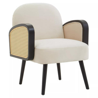 Orsina Hala Cream Velvet and Rattan Armchair – Modern Accent Chair