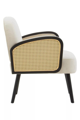 Orsina Hala Cream Velvet and Rattan Armchair – Modern Accent Chair