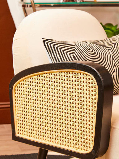 Orsina Hala Cream Velvet and Rattan Armchair – Modern Accent Chair