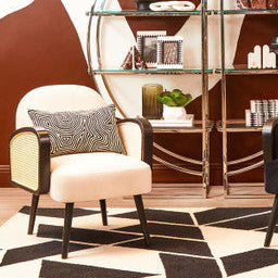 Orsina Hala Cream Velvet and Rattan Armchair – Modern Accent Chair