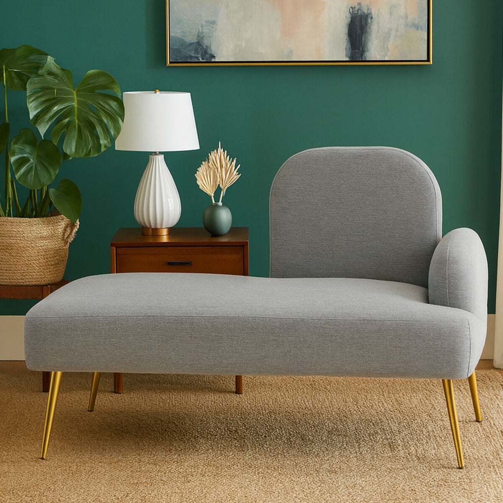 Orsina Heather Grey Right Hand Chaise Longue with Gold Legs