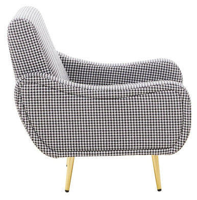 Orsina Holli Checked Accent Armchair | Black & White with Gold Legs