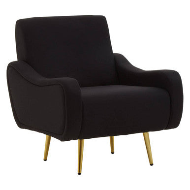 Orsina Holli Black Armchair – Modern Plush Accent Chair with Gold Legs