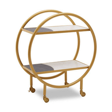 Orsina Vizzini 2-Tier Brass Bar Cart with White Marble Shelves
