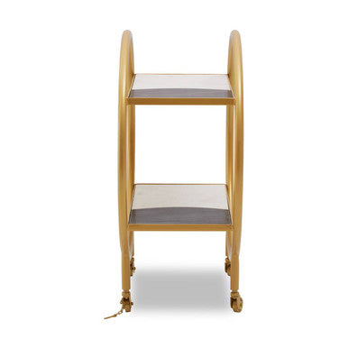 Orsina Vizzini 2-Tier Brass Bar Cart with White Marble Shelves