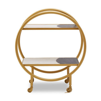 Orsina Vizzini 2-Tier Brass Bar Cart with White Marble Shelves