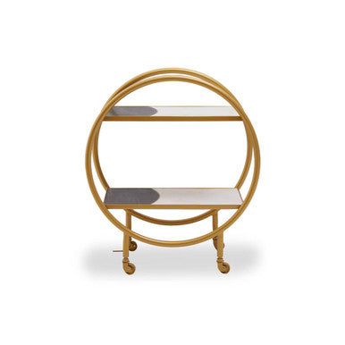 Orsina Vizzini 2-Tier Brass Bar Cart with White Marble Shelves