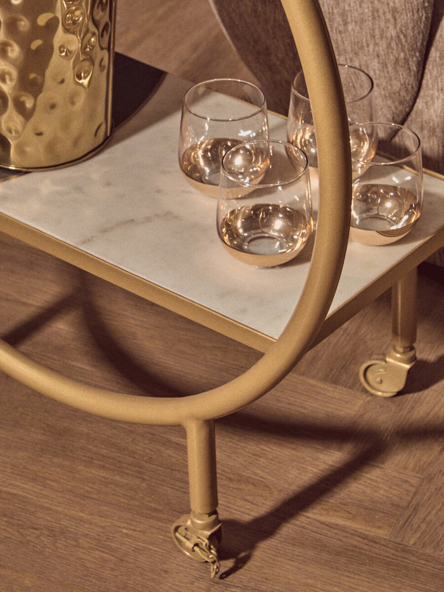 Orsina Vizzini 2-Tier Brass Bar Cart with White Marble Shelves