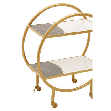 Orsina Vizzini 2-Tier Brass Bar Cart with White Marble Shelves