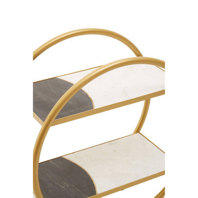 Orsina Vizzini 2-Tier Brass Bar Cart with White Marble Shelves