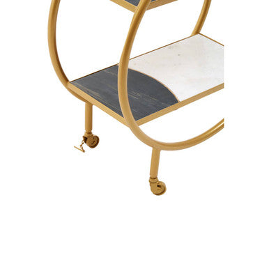 Orsina Vizzini 2-Tier Brass Bar Cart with White Marble Shelves