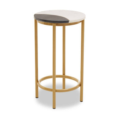 Orsina Vizzini Round White Marble Side Table with Brass Metal Frame