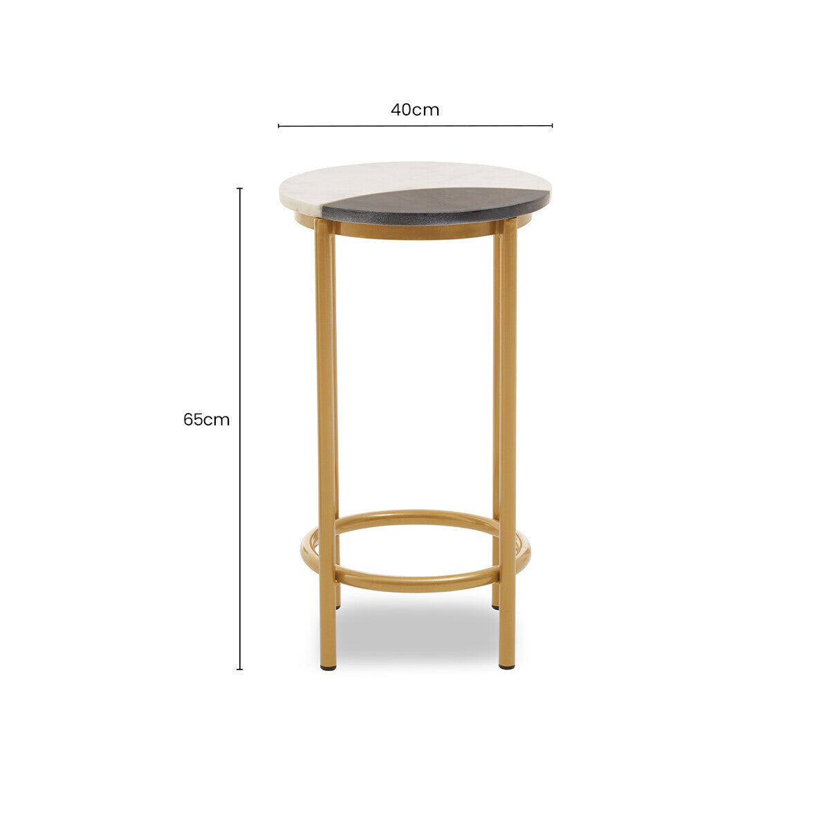 Orsina Vizzini Round White Marble Side Table with Brass Metal Frame
