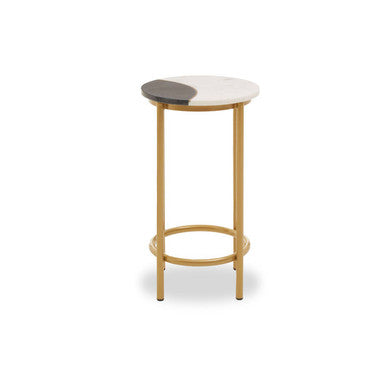 Orsina Vizzini Round White Marble Side Table with Brass Metal Frame