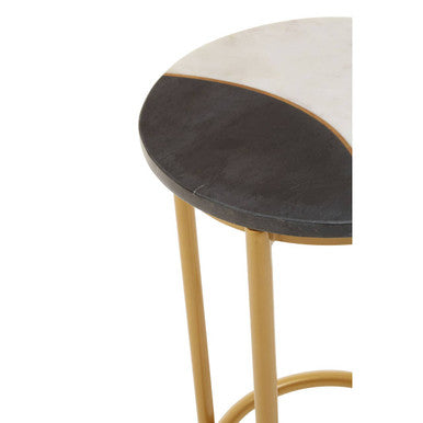 Orsina Vizzini Round White Marble Side Table with Brass Metal Frame