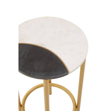 Orsina Vizzini Round White Marble Side Table with Brass Metal Frame