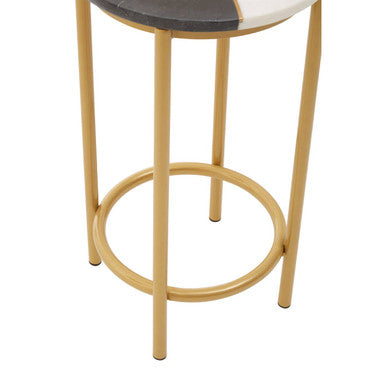Orsina Vizzini Round White Marble Side Table with Brass Metal Frame