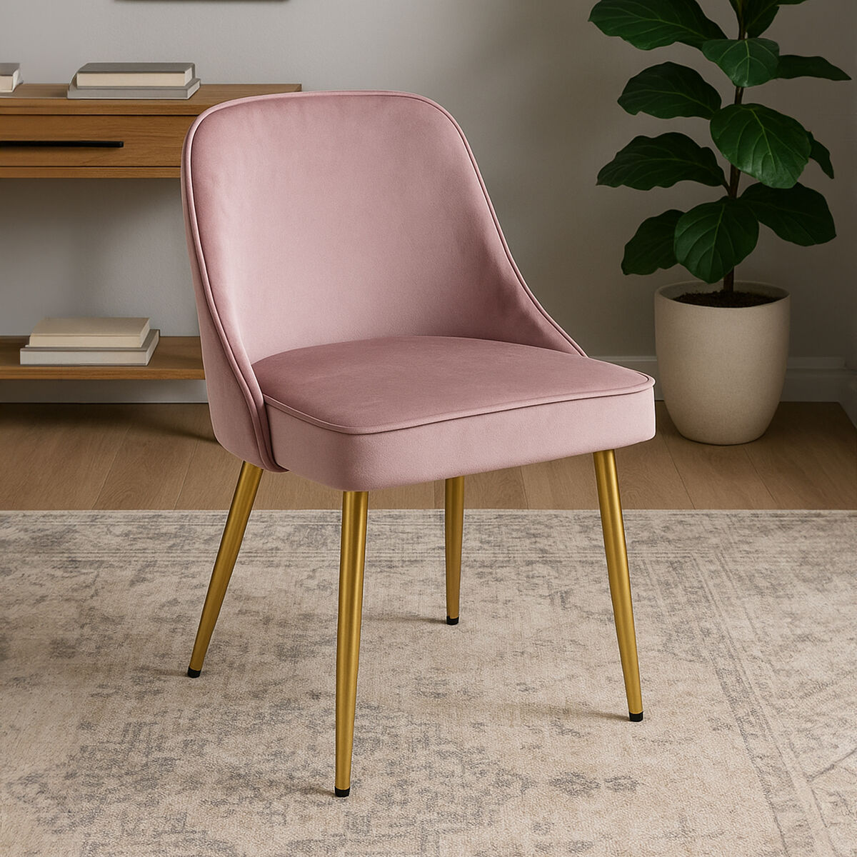 Orsina Demi Pink Velvet Dining Chair with Brushed Gold Legs