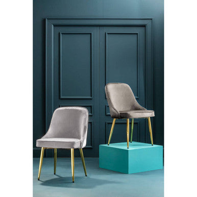 Orsina Demi Grey Velvet Dining Chair | Curved Back with Gold Legs
