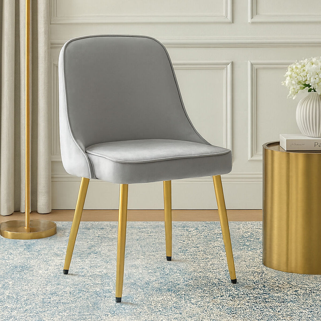 Orsina Demi Grey Velvet Dining Chair | Curved Back with Gold Legs