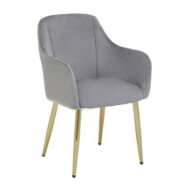 Orsina Darcy Grey Velvet Dining Chair with Brushed Gold Legs