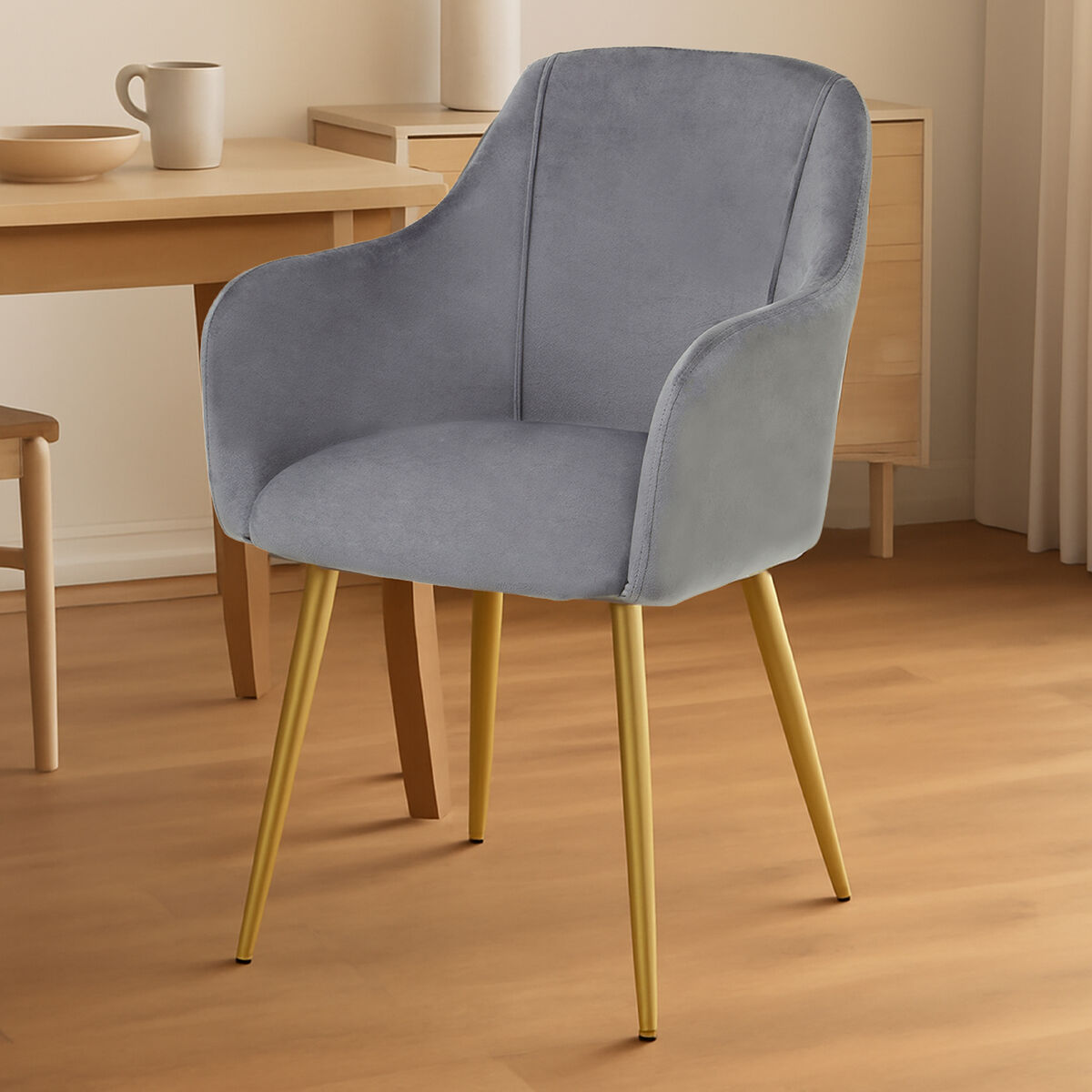 Orsina Darcy Grey Velvet Dining Chair with Brushed Gold Legs