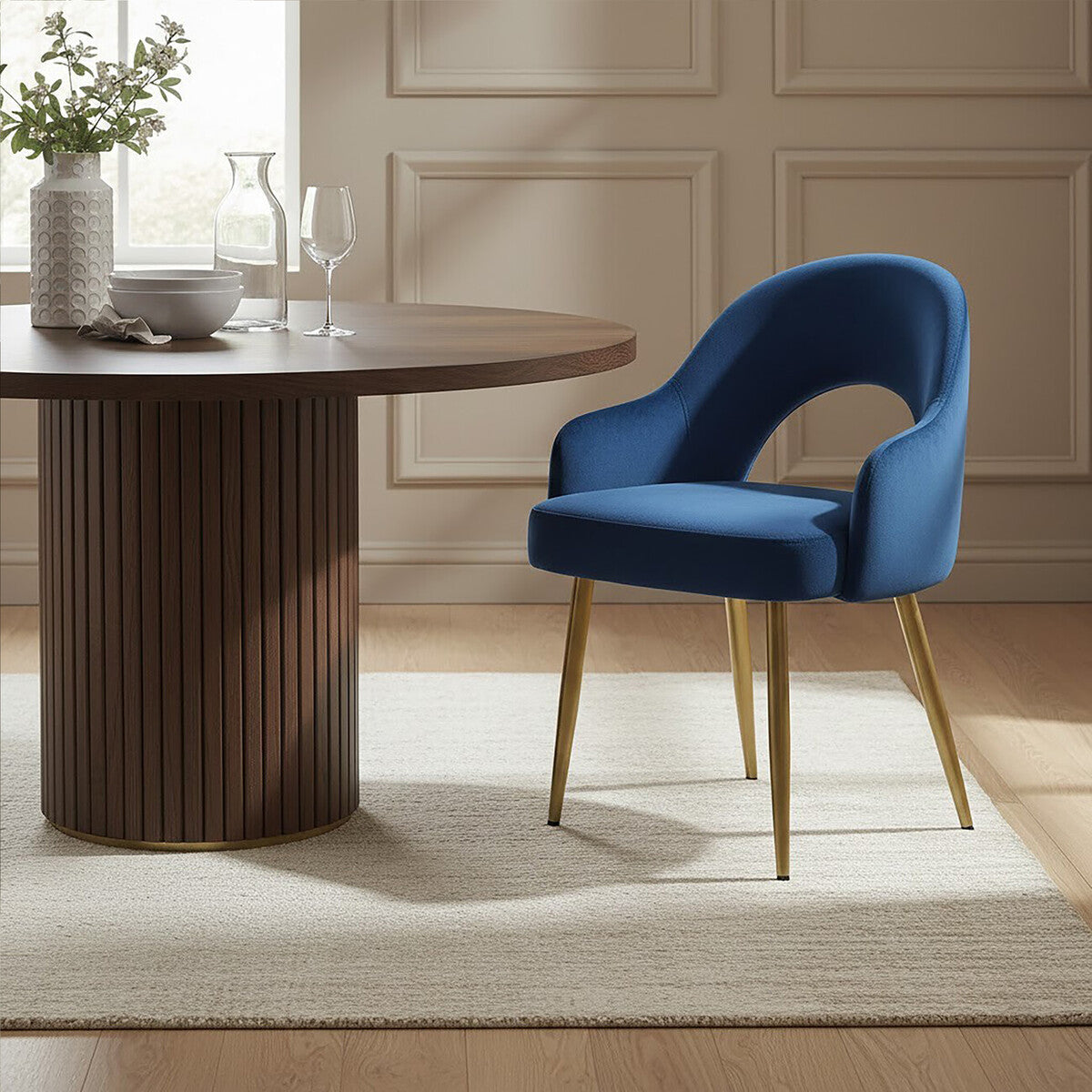 Orsina Dani Midnight Blue Velvet Dining Chair with Brushed Gold Legs