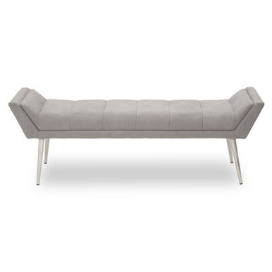Orsina Gilden Grey Fabric Bench – Upholstered Seat with Silver Legs