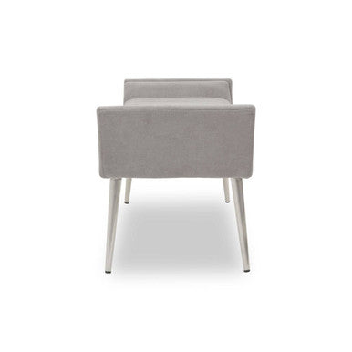 Orsina Gilden Grey Fabric Bench – Upholstered Seat with Silver Legs