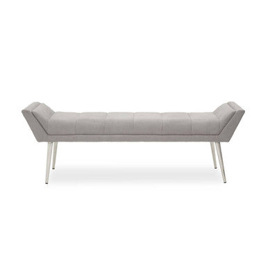 Orsina Gilden Grey Fabric Bench – Upholstered Seat with Silver Legs