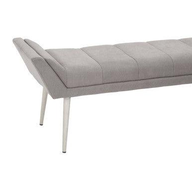 Orsina Gilden Grey Fabric Bench – Upholstered Seat with Silver Legs
