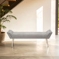 Orsina Gilden Grey Fabric Bench – Upholstered Seat with Silver Legs