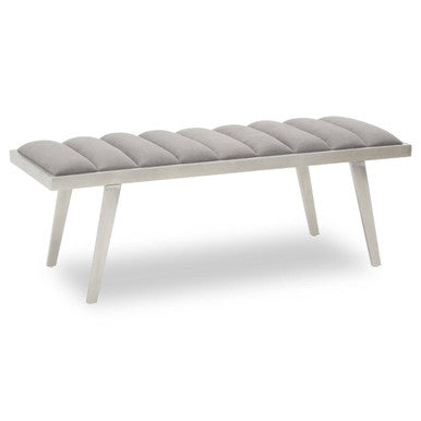Orsina Gilden Grey Velvet Bench – Tufted Seat with Brushed Silver Frame