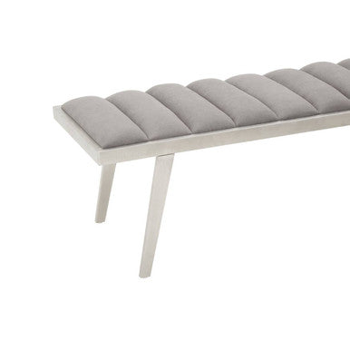 Orsina Gilden Grey Velvet Bench – Tufted Seat with Brushed Silver Frame