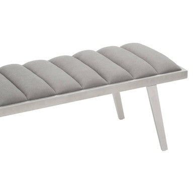 Orsina Gilden Grey Velvet Bench – Tufted Seat with Brushed Silver Frame