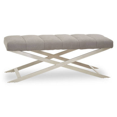 Orsina Gilden Grey Upholstered Bench – Channel-Tufted Cross Base