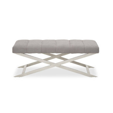 Orsina Gilden Grey Upholstered Bench – Channel-Tufted Cross Base