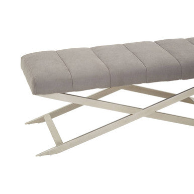 Orsina Gilden Grey Upholstered Bench – Channel-Tufted Cross Base
