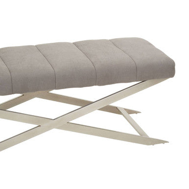 Orsina Gilden Grey Upholstered Bench – Channel-Tufted Cross Base
