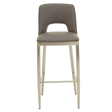 Orsina Gilden Grey Leather Effect Bar Chair with Brushed Silver Legs