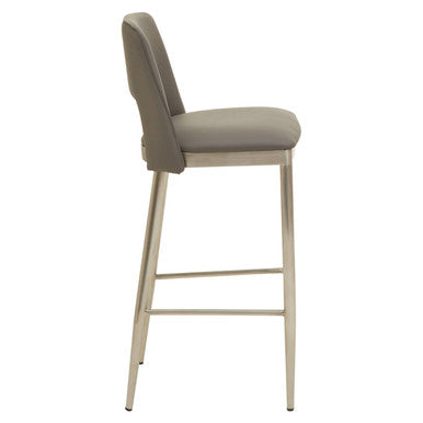 Orsina Gilden Grey Leather Effect Bar Chair with Brushed Silver Legs