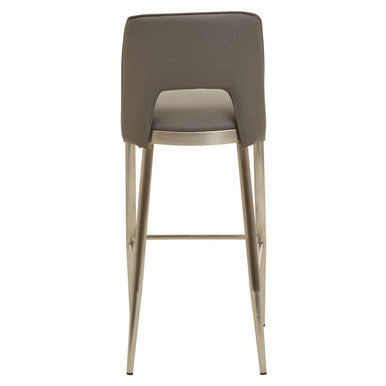 Orsina Gilden Grey Leather Effect Bar Chair with Brushed Silver Legs