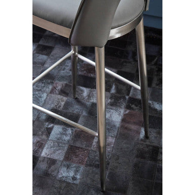 Orsina Gilden Grey Leather Effect Bar Chair with Brushed Silver Legs