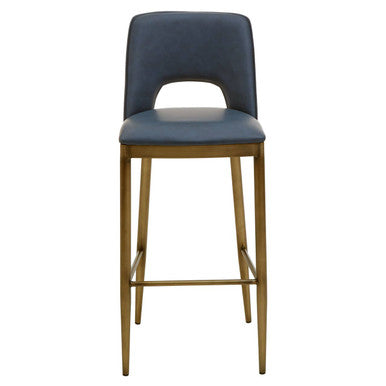 Orsina Gilden Blue Leather Effect Bar Chair with Brass Legs