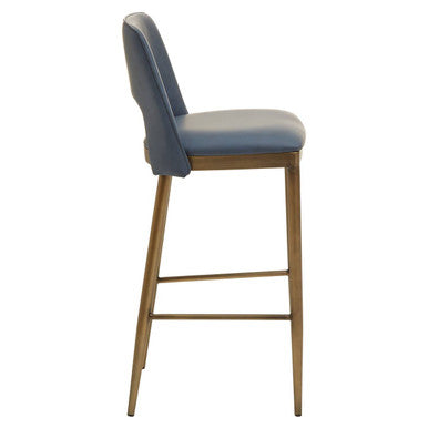 Orsina Gilden Blue Leather Effect Bar Chair with Brass Legs