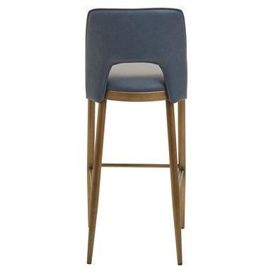 Orsina Gilden Blue Leather Effect Bar Chair with Brass Legs