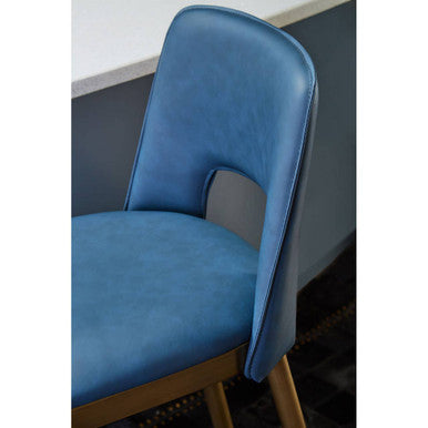 Orsina Gilden Blue Leather Effect Bar Chair with Brass Legs