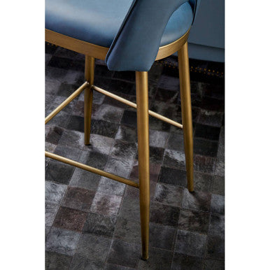 Orsina Gilden Blue Leather Effect Bar Chair with Brass Legs