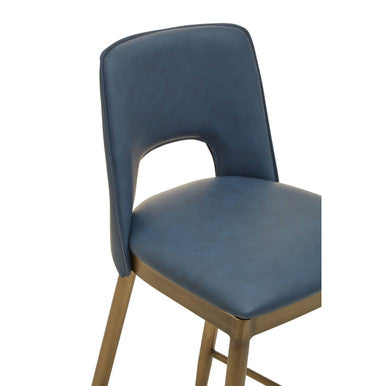 Orsina Gilden Blue Leather Effect Bar Chair with Brass Legs